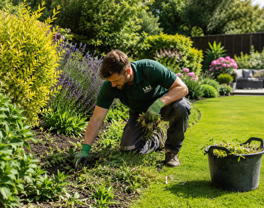 Professional garden maintenance and weed control services helping homeowners manage summer weed growth