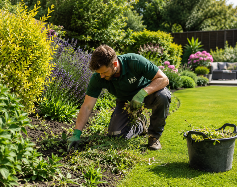 Professional garden maintenance and weed control services helping homeowners manage summer weed growth